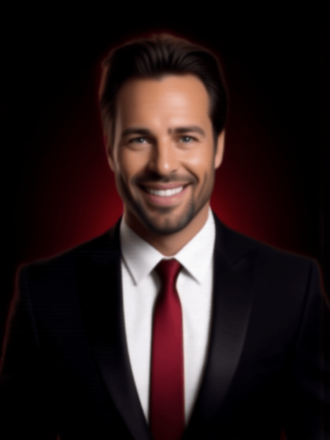 Mike, the suited Tapp [Draw] game host, pointing to the next section